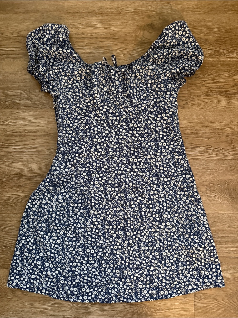 SHEIN Navy Blue Floral Puff Sleeve Mini Dress
